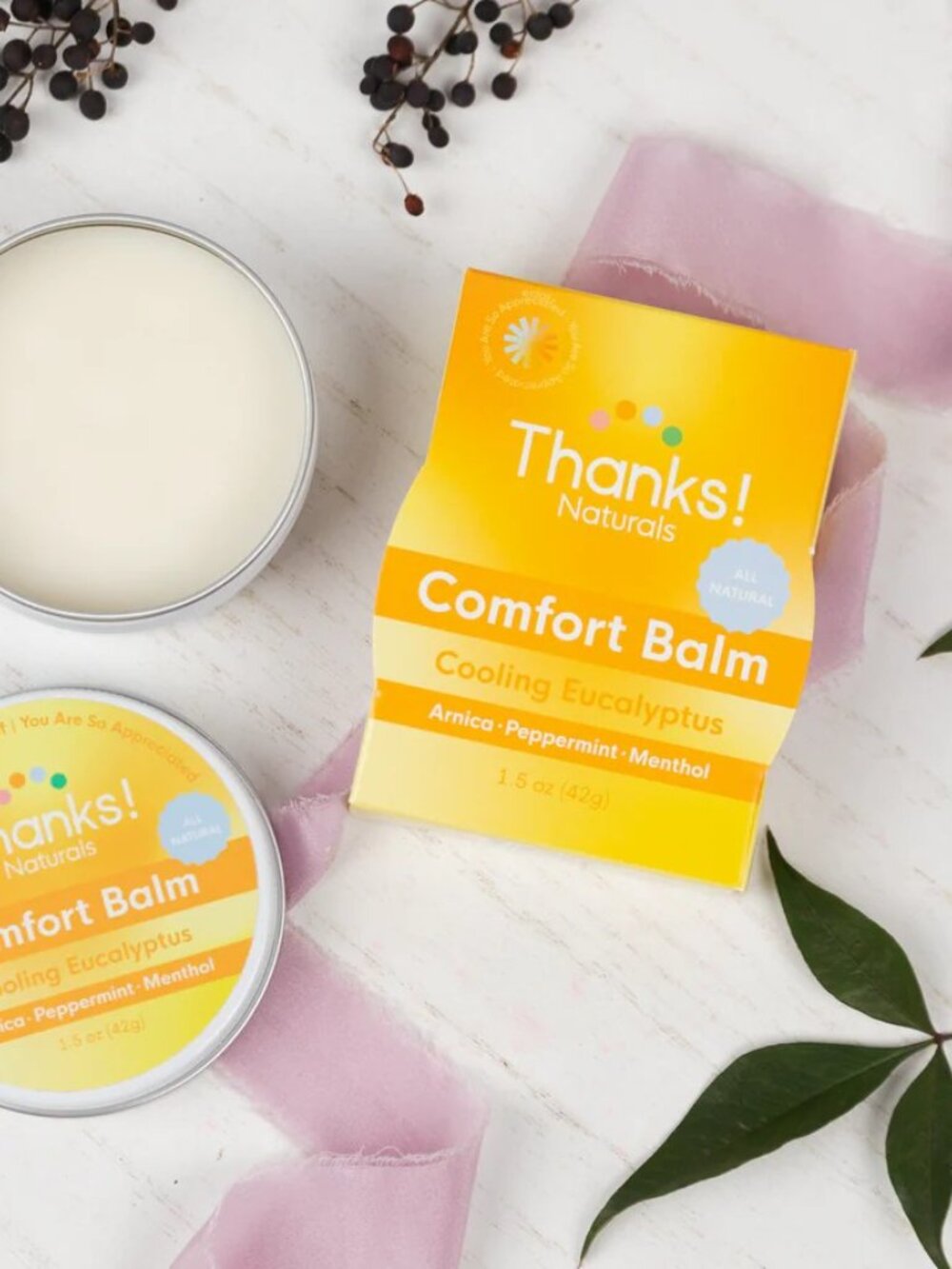 Thanks Naturals Comfort Balm Cooling Eucalyptus Armica Peppermint Menthol 1.5oz